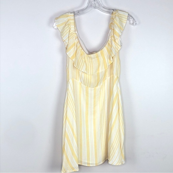 impeccable pig yellow striped a-line off the shoulder belle inspired dress - Picture 6 of 7